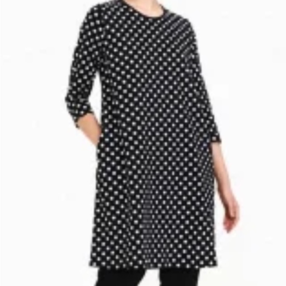 Marimekko Pallo shift navy 
blue and white polkadots  jersey dres…